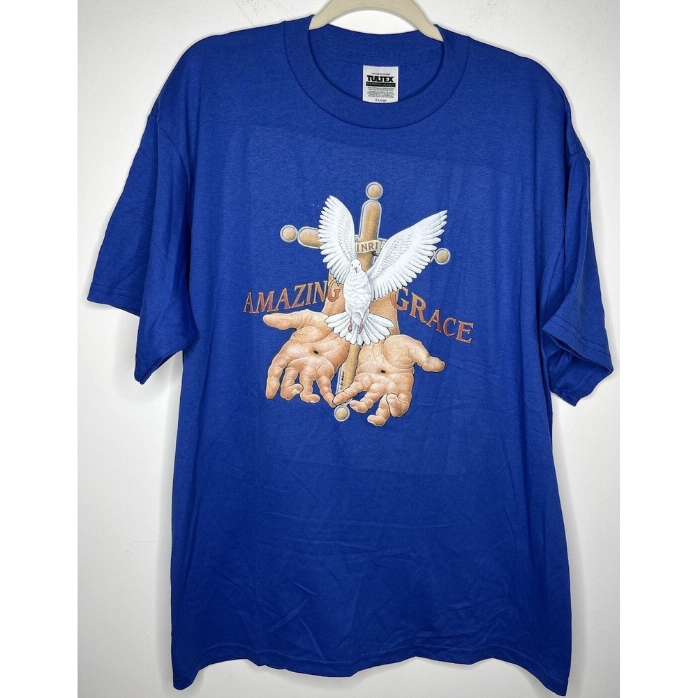 Vtg‎ Jesus Amazing Grace Shirt On Blue Tultex Tee Size XL